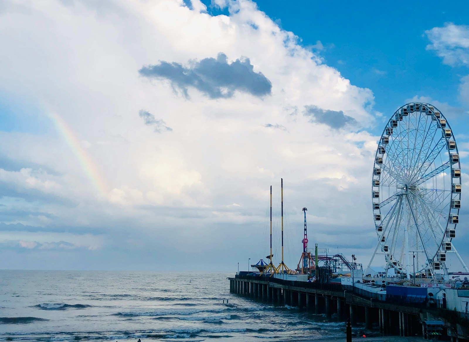 ferris wheel near body of water under cloudy sky during daytime